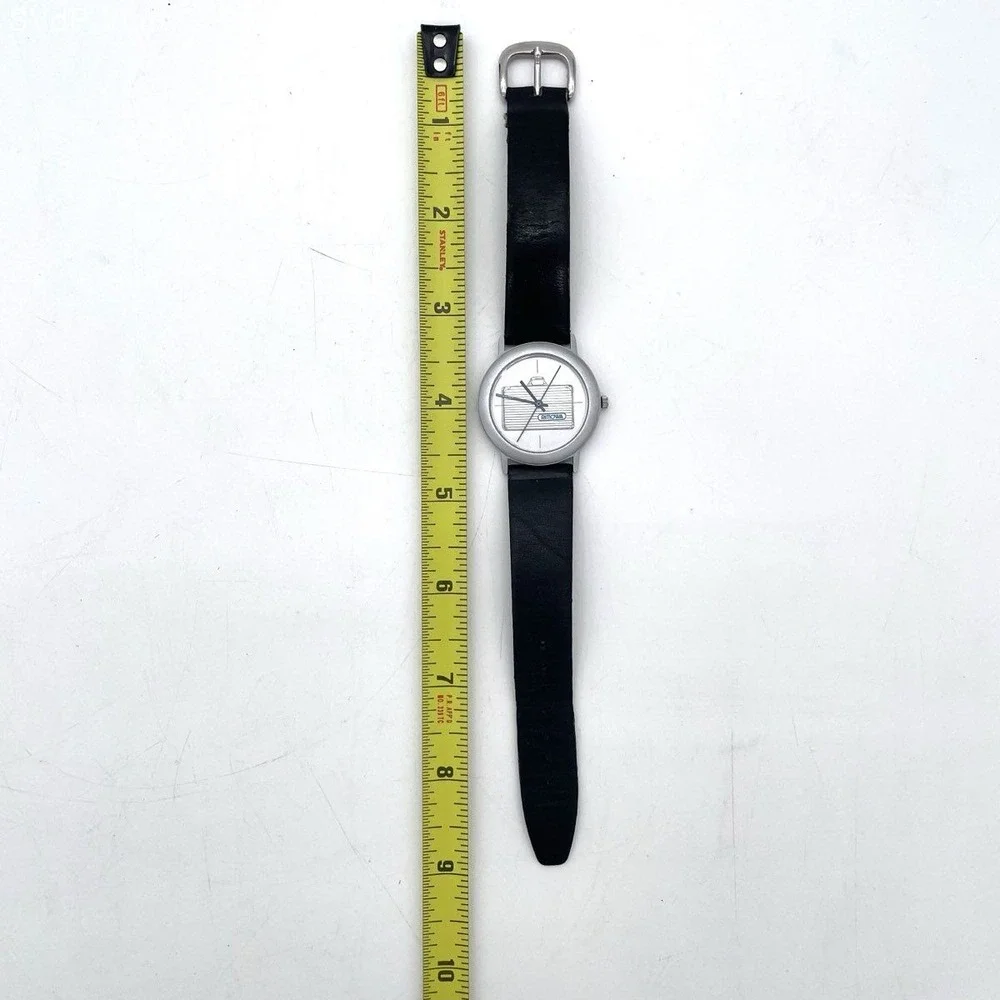 Rimowa Unisex Quartz Watch Silver Suitcase Graphic Dial Black Leather Strap